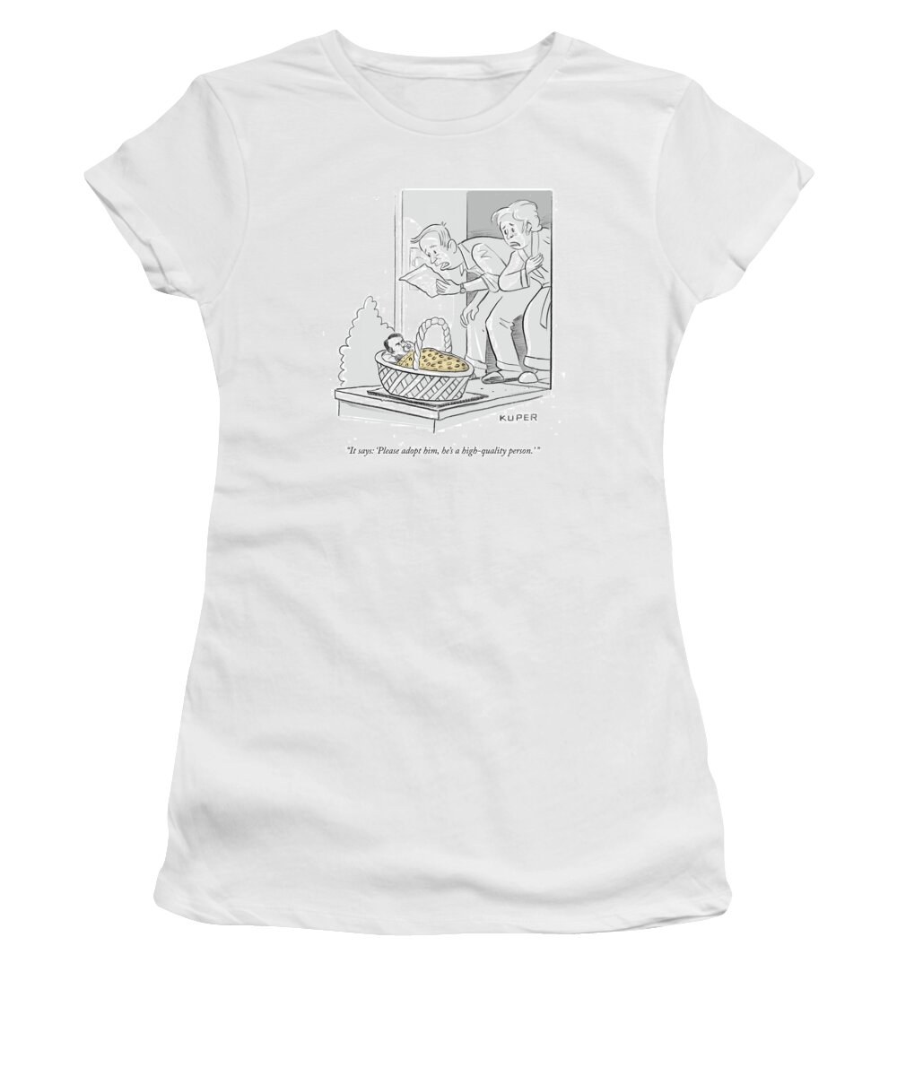 it Says: please Adopt Him Women's T-Shirt featuring the drawing Please Adopt Him by Peter Kuper
