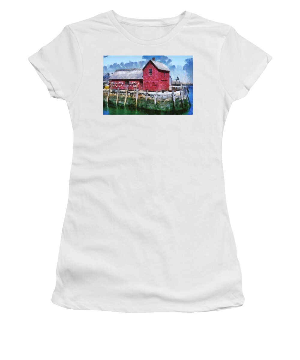 Painting Ocean Sea Fishing Shack Nature Motif Number One Women's T-Shirt featuring the painting Pnrf0513 by Henry Butz