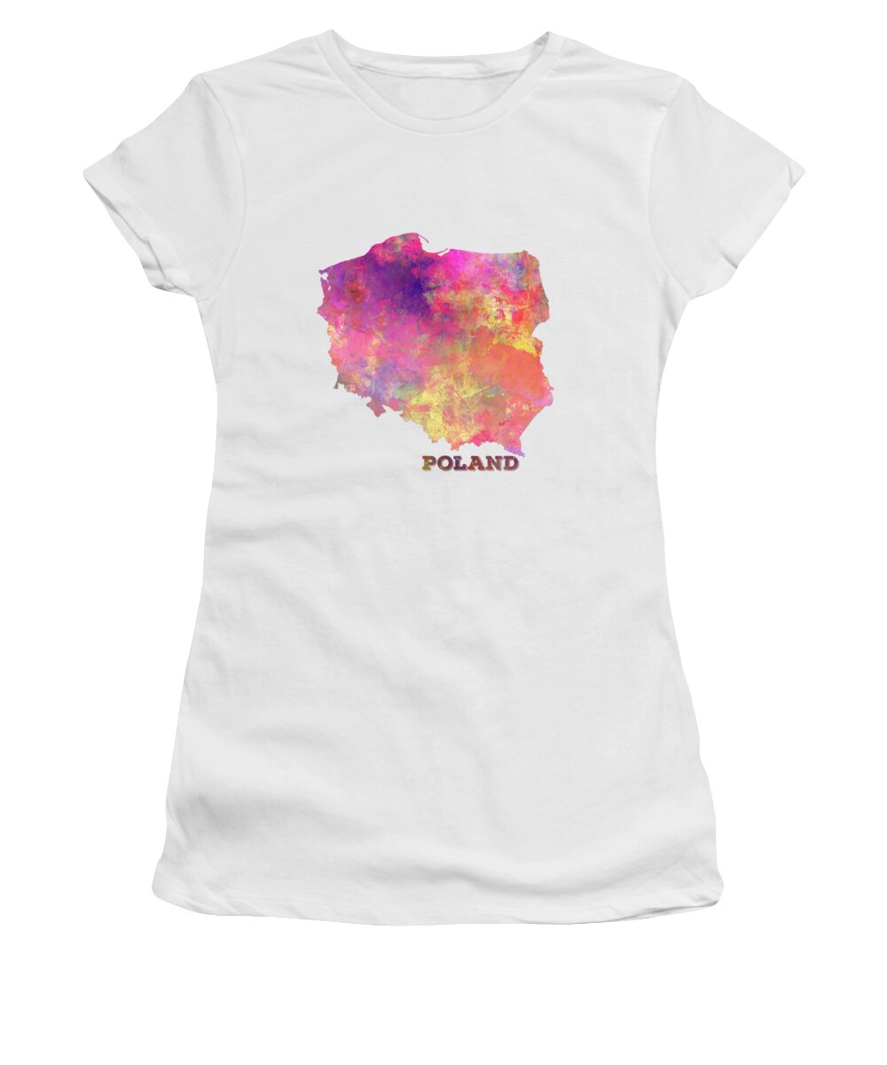 Map Women's T-Shirt featuring the digital art Poland map by Justyna Jaszke JBJart