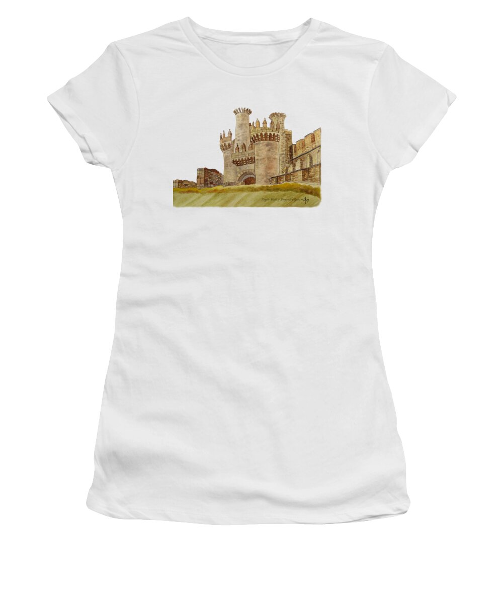 Templar Castle Women's T-Shirt featuring the painting Ponferrada Templar Castle by Angeles M Pomata