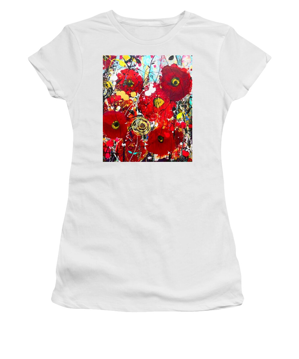 Poppies Women's T-Shirt featuring the painting Poppies Detail by Angie Wright