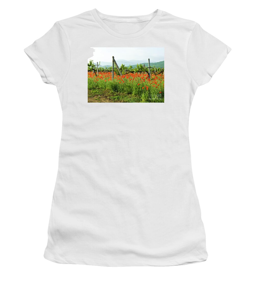 Landscape Women's T-Shirt featuring the photograph Poppies, vineyards and hills by Irina Afonskaya