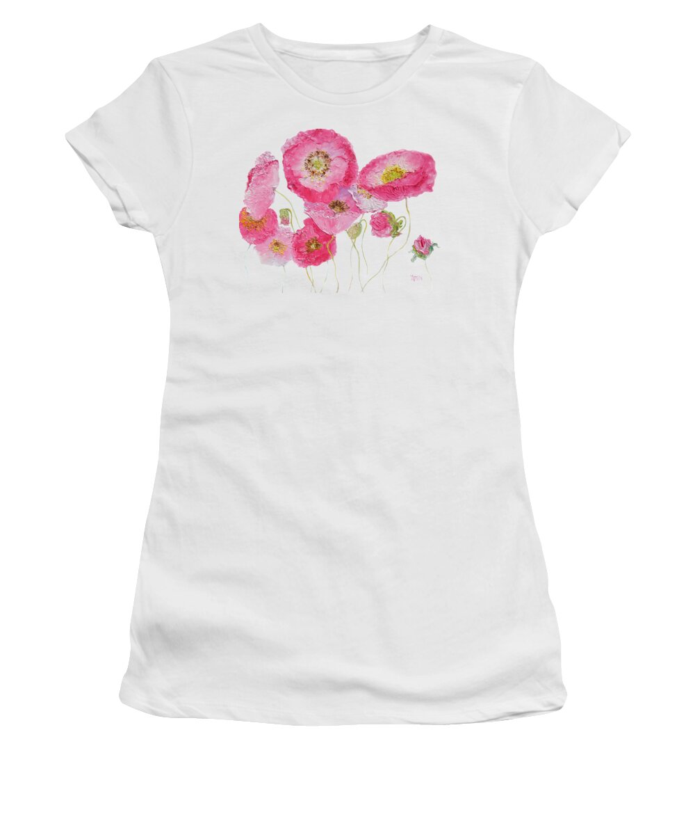 Poppies Women's T-Shirt featuring the painting Poppy painting on white background by Jan Matson
