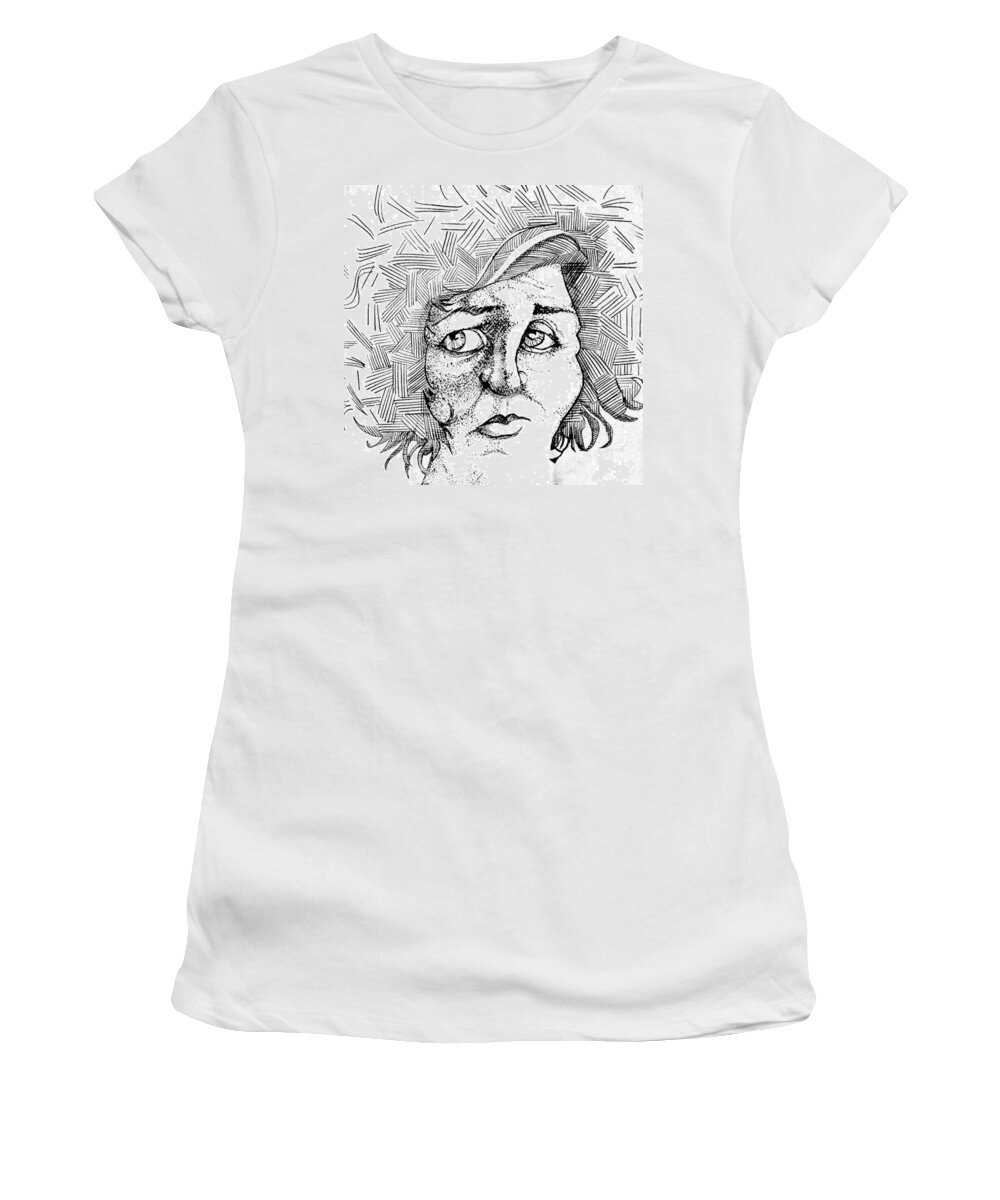 Drawing Women's T-Shirt featuring the drawing Portait of a Woman by Michelle Calkins