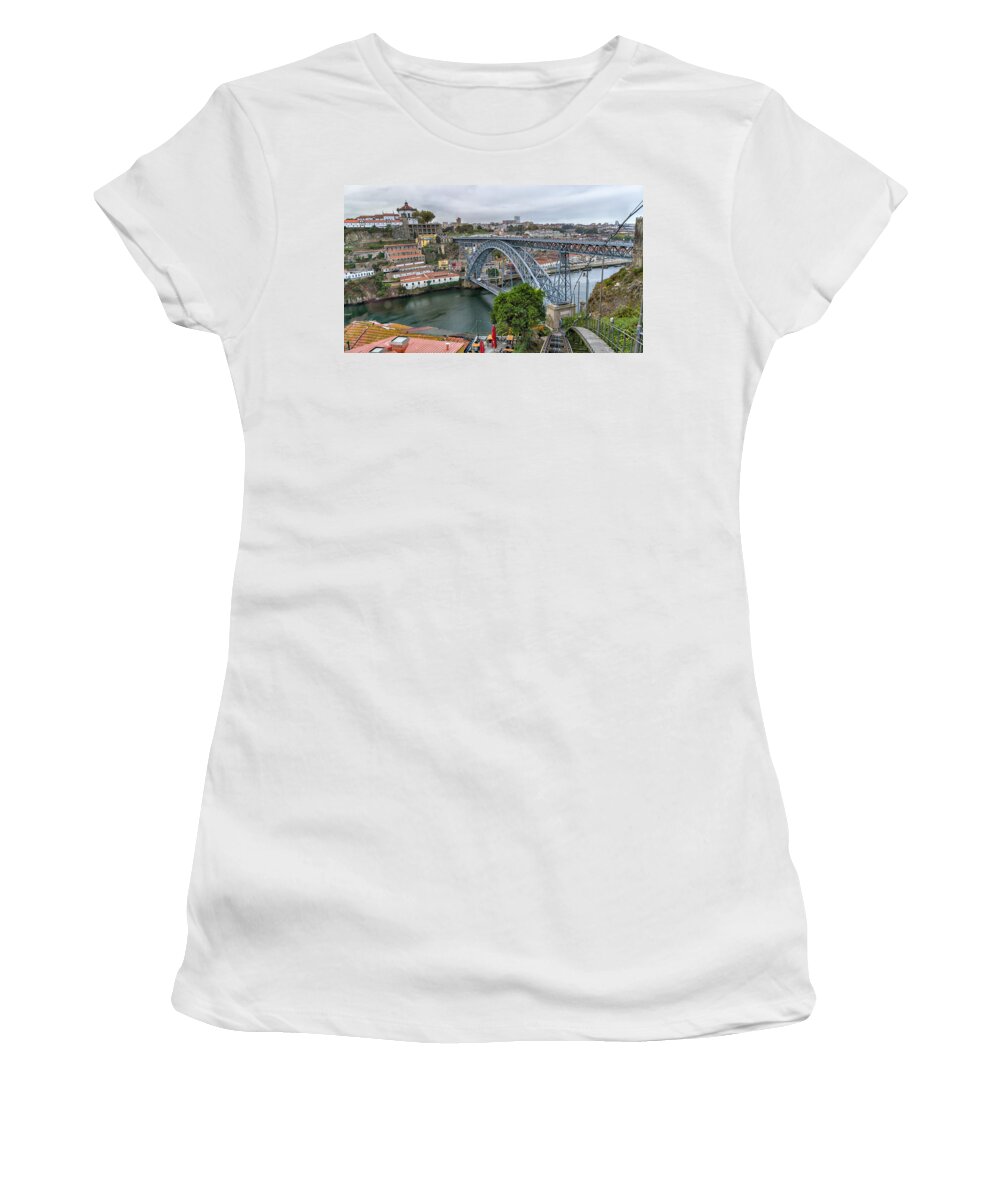 Portugal Women's T-Shirt featuring the photograph Porto Portugal Luis I Bridge by Alan Toepfer