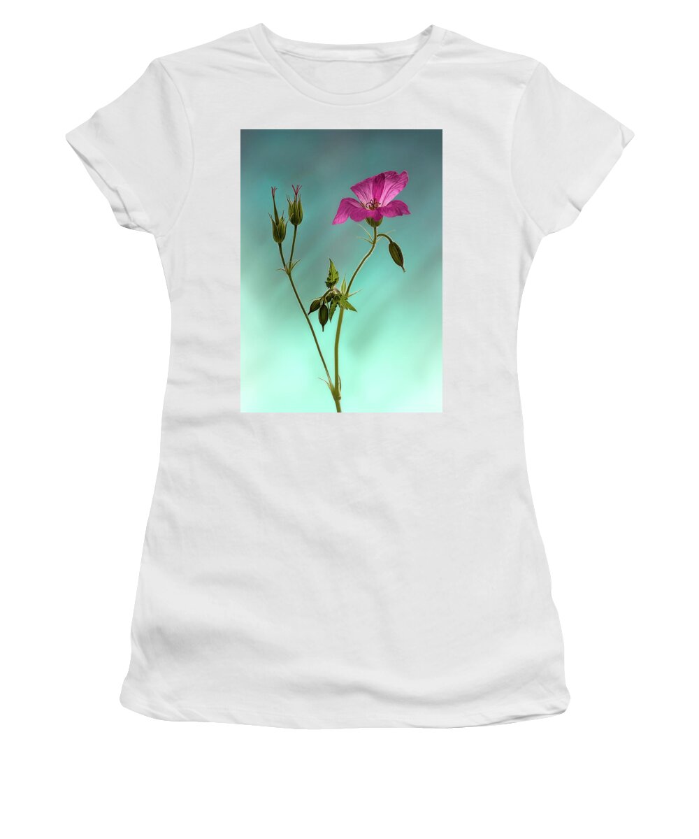 Floral Women's T-Shirt featuring the photograph portrait of an English Geranium by Shirley Mitchell