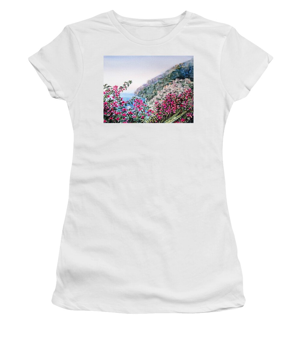Italy Women's T-Shirt featuring the painting Positano Italy by Irina Sztukowski