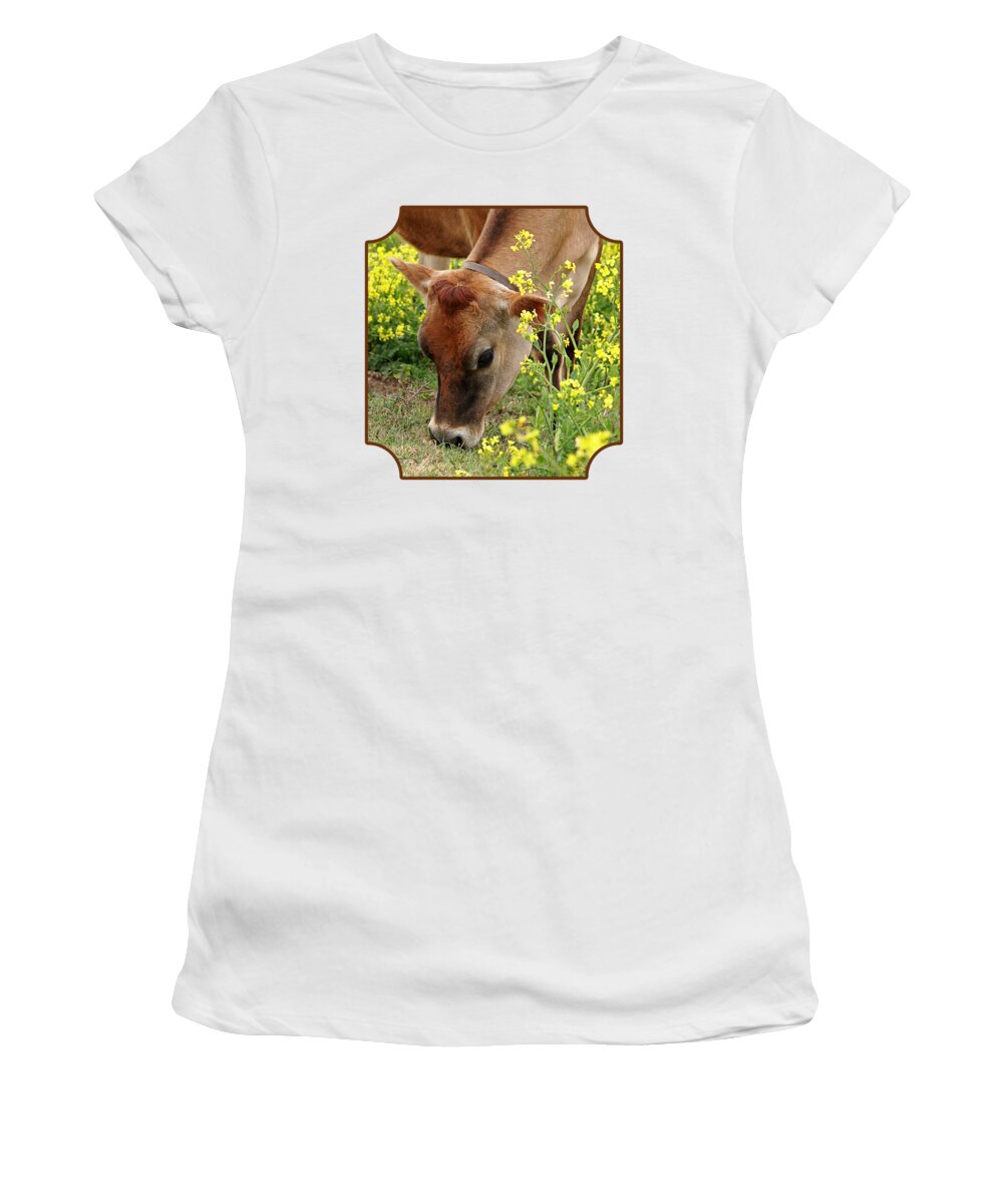 Jersey Cow Women's T-Shirt featuring the photograph Pretty Jersey Cow - Vertical by Gill Billington