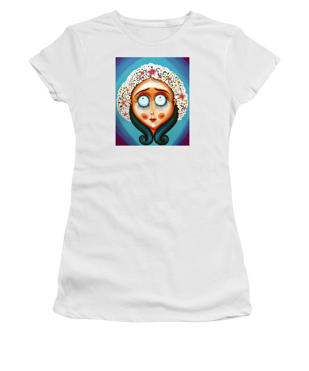 Big Eye Women's T-Shirt featuring the painting Pretty with Wreath of Flowers - Acrylic Painting on Canvas by Tiberiu Soos