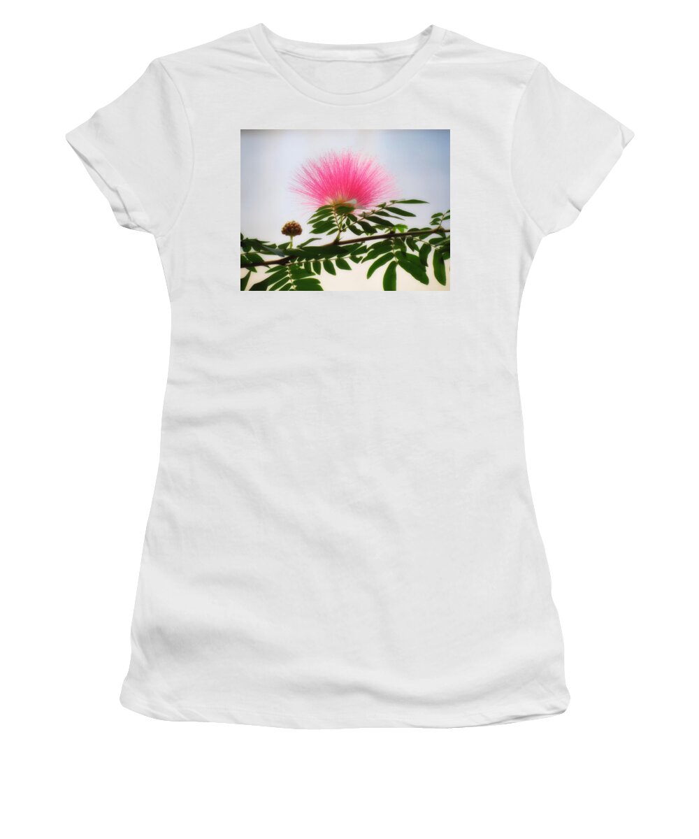 Magic Wings Women's T-Shirt featuring the photograph Puff of Pink - Mimosa Flower by MTBobbins Photography