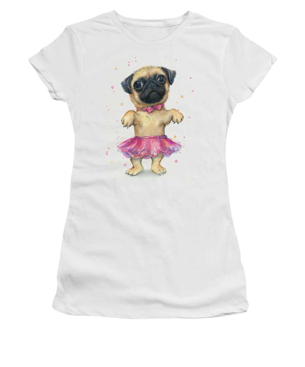 Pug Women's T-Shirt featuring the painting Pug in a Tutu by Olga Shvartsur