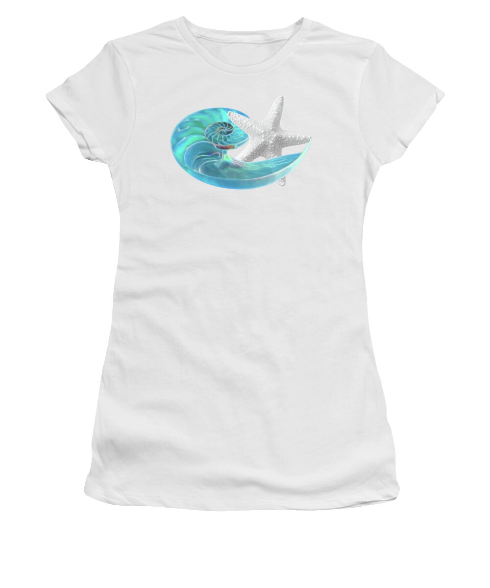 Nautilus Women's T-Shirt featuring the photograph Pure Joy - Starfish With Nautilus Shell by Gill Billington
