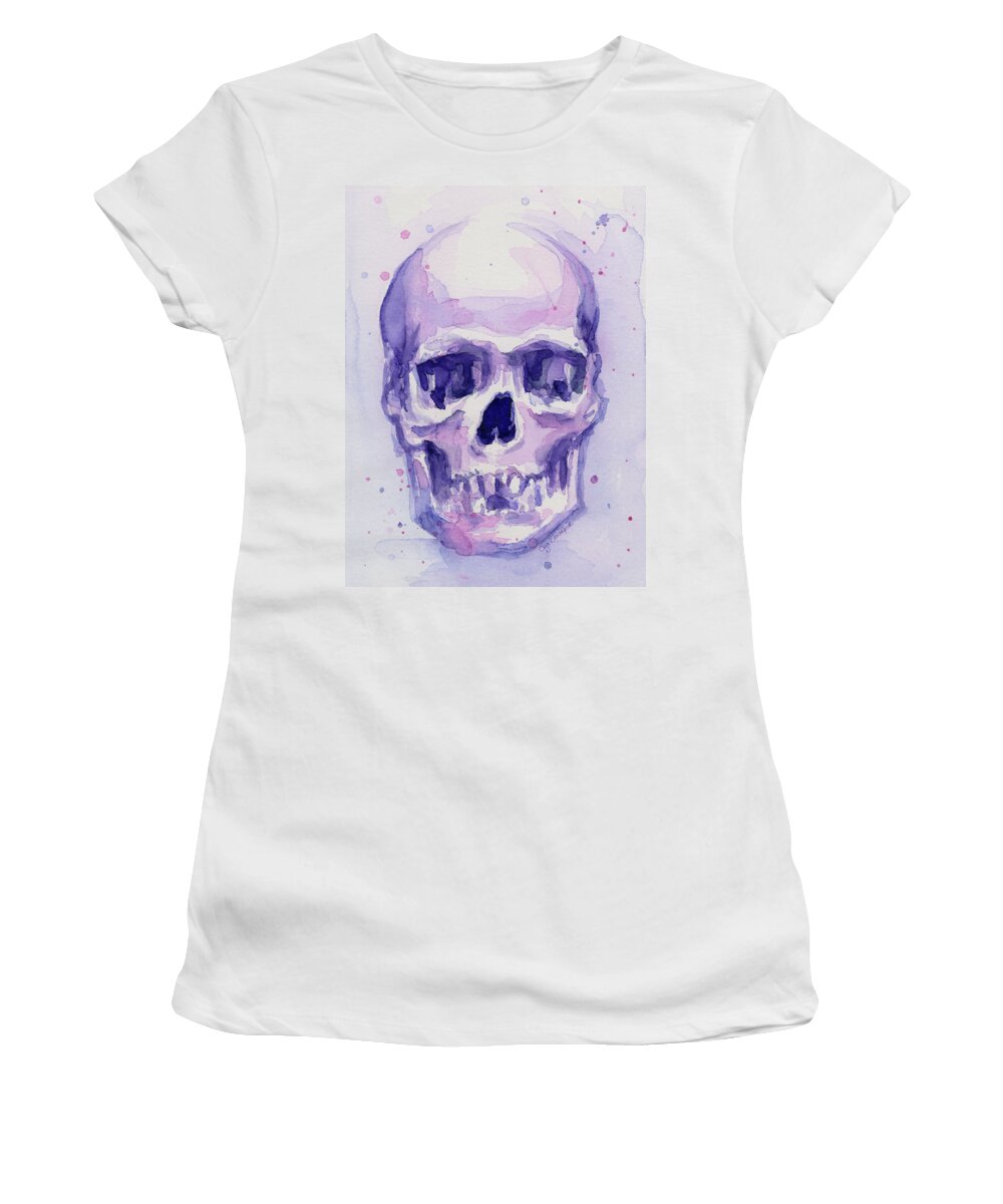 Purple Women's T-Shirt featuring the painting Purple Skull by Olga Shvartsur