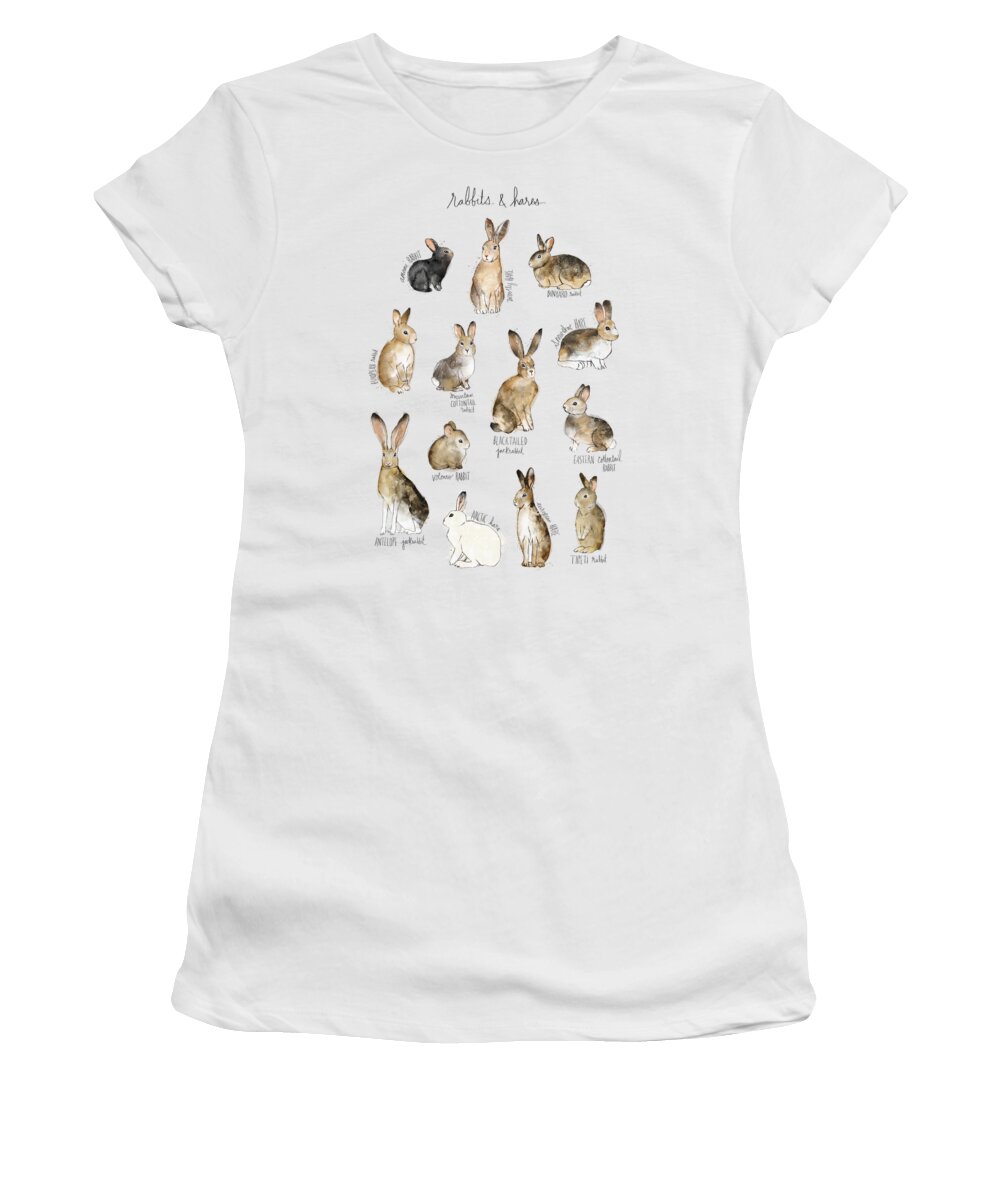Rabbits Women's T-Shirt featuring the painting Rabbits and Hares by Amy Hamilton