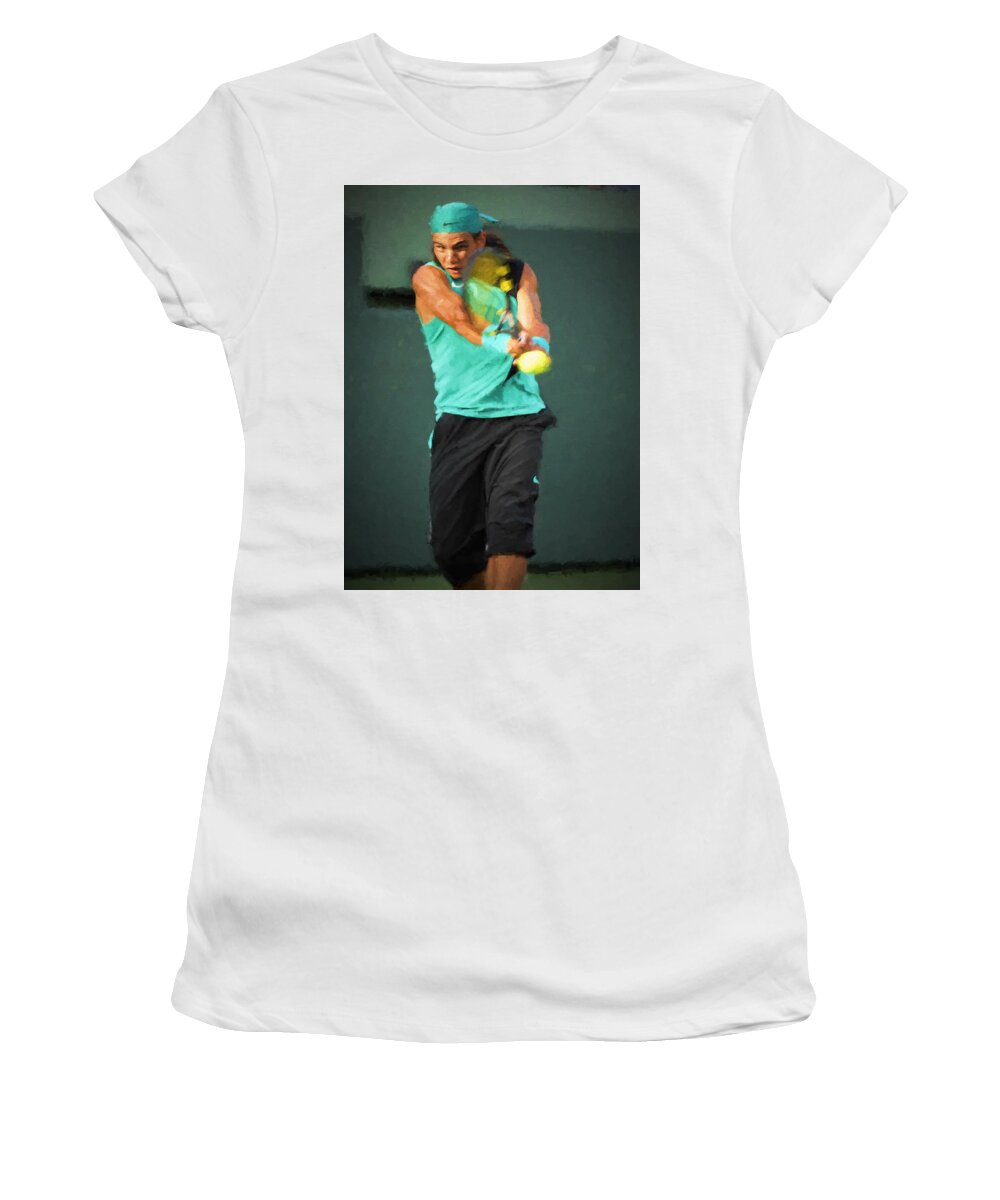  Women's T-Shirt featuring the painting Rafael Nadal by Lou Novick