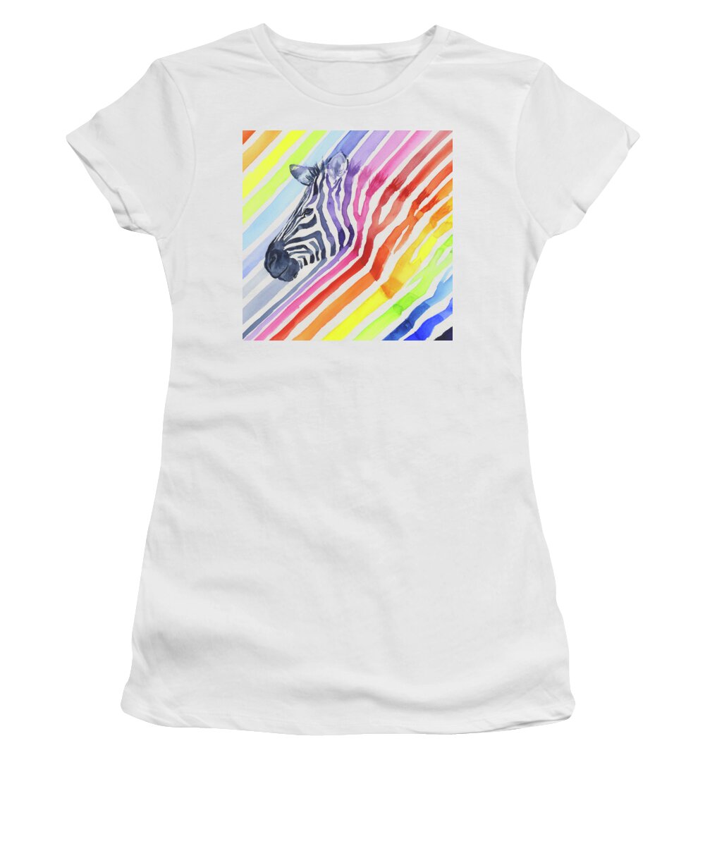 Rainbow Women's T-Shirt featuring the painting Rainbow Zebra Pattern by Olga Shvartsur