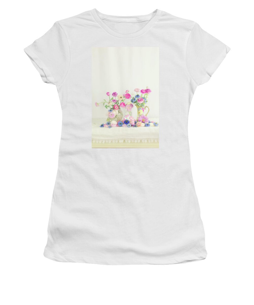 Floral Women's T-Shirt featuring the photograph Ranunculus with Love in a Mist by Susan Gary