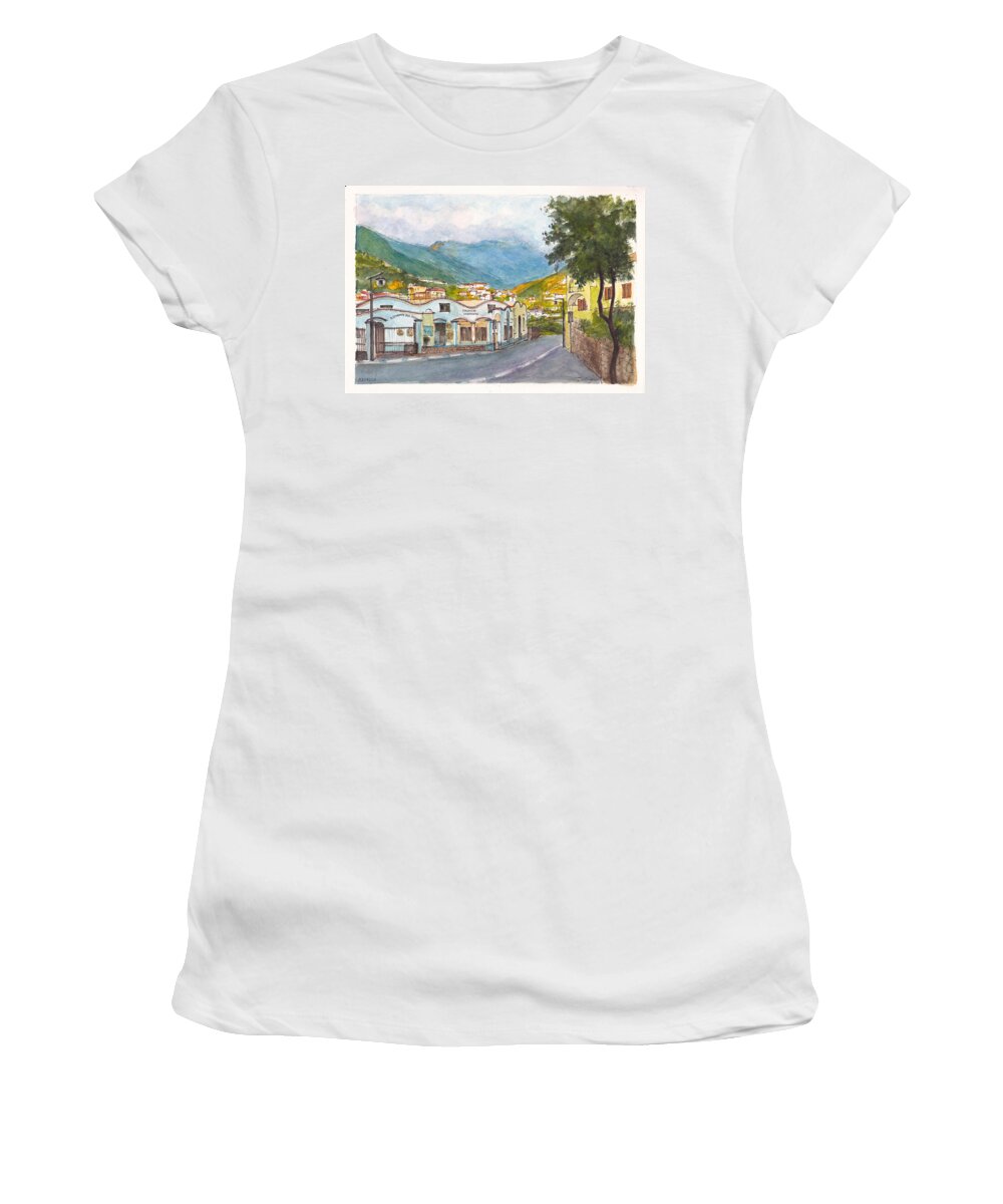 Landscape Women's T-Shirt featuring the painting Ravello Pizzeria by Dai Wynn