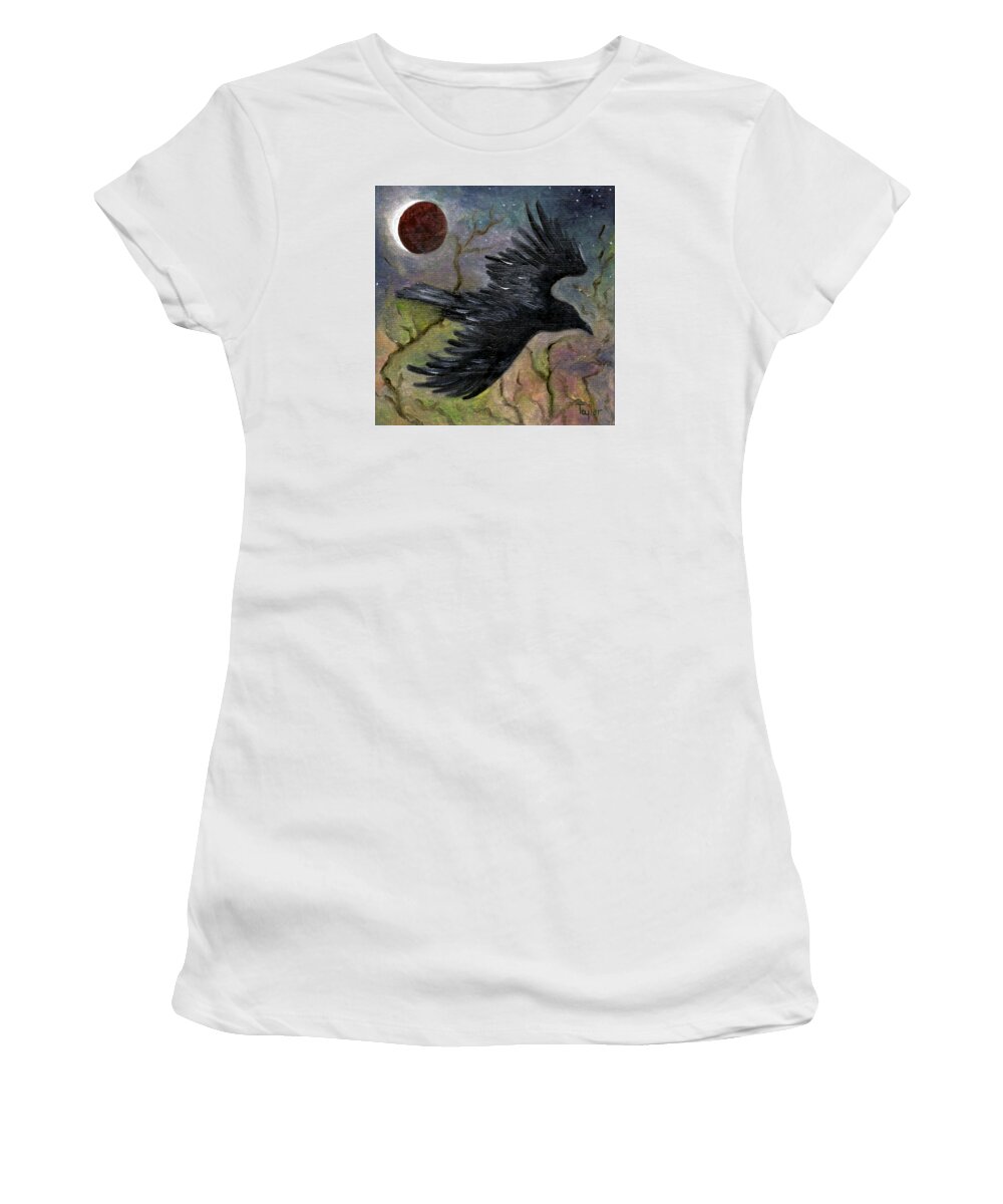 Birds Women's T-Shirt featuring the painting Raven in Twilight by FT McKinstry