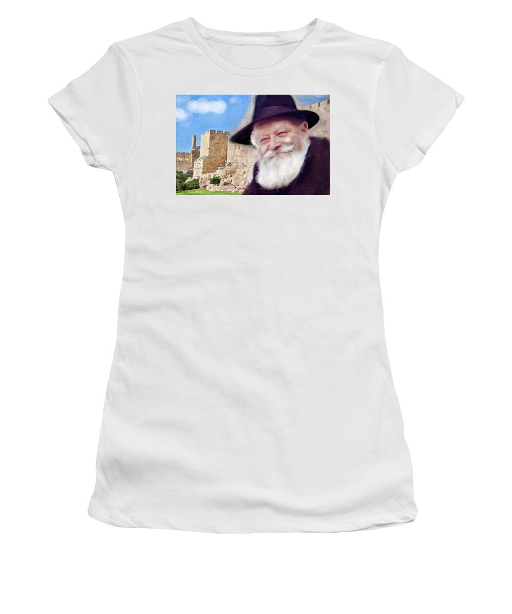 Rebbe Women's T-Shirt featuring the digital art Rebbe with Temple by Luz Graphic Studio