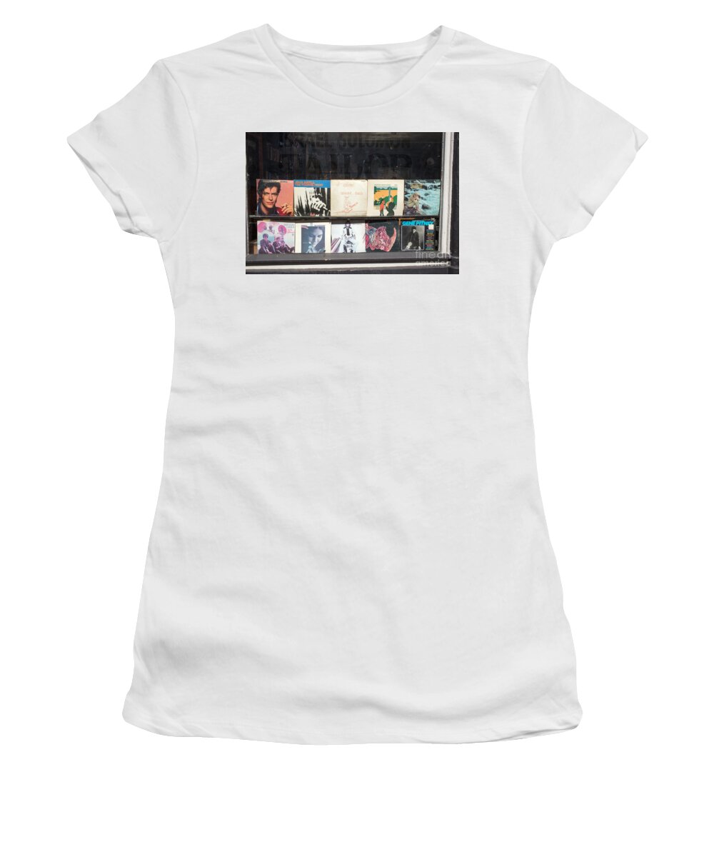 David Bowie Women's T-Shirt featuring the photograph Record Store Burlington Vermont by Edward Fielding