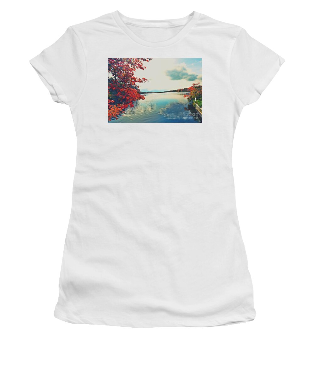 Featured Women's T-Shirt featuring the photograph Wertheim Red Autumn Lake by Stacie Siemsen
