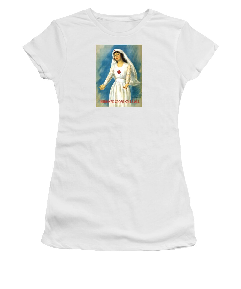 Ww1 Women's T-Shirt featuring the painting Red Cross Nurse - WW1 by War Is Hell Store