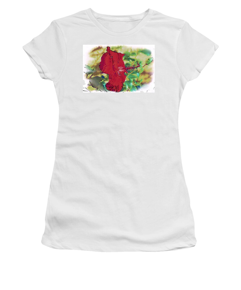 Flowers Women's T-Shirt featuring the digital art Red Hibiscus Flower by Kirt Tisdale