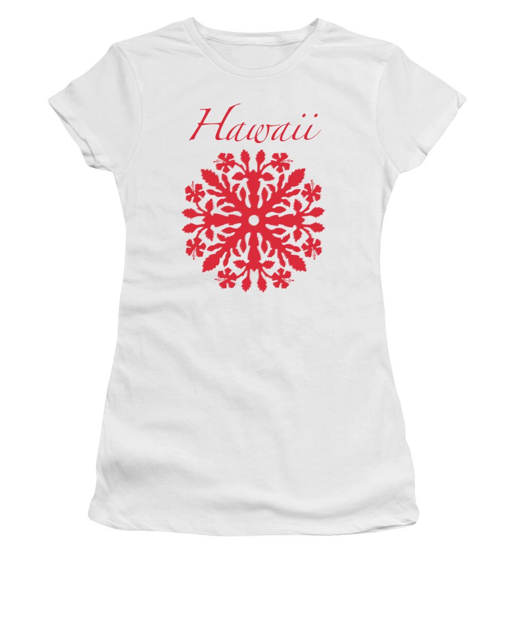 Hawaii T-shirt Women's T-Shirt featuring the digital art Hawaii Red Hibiscus Quilt by James Temple