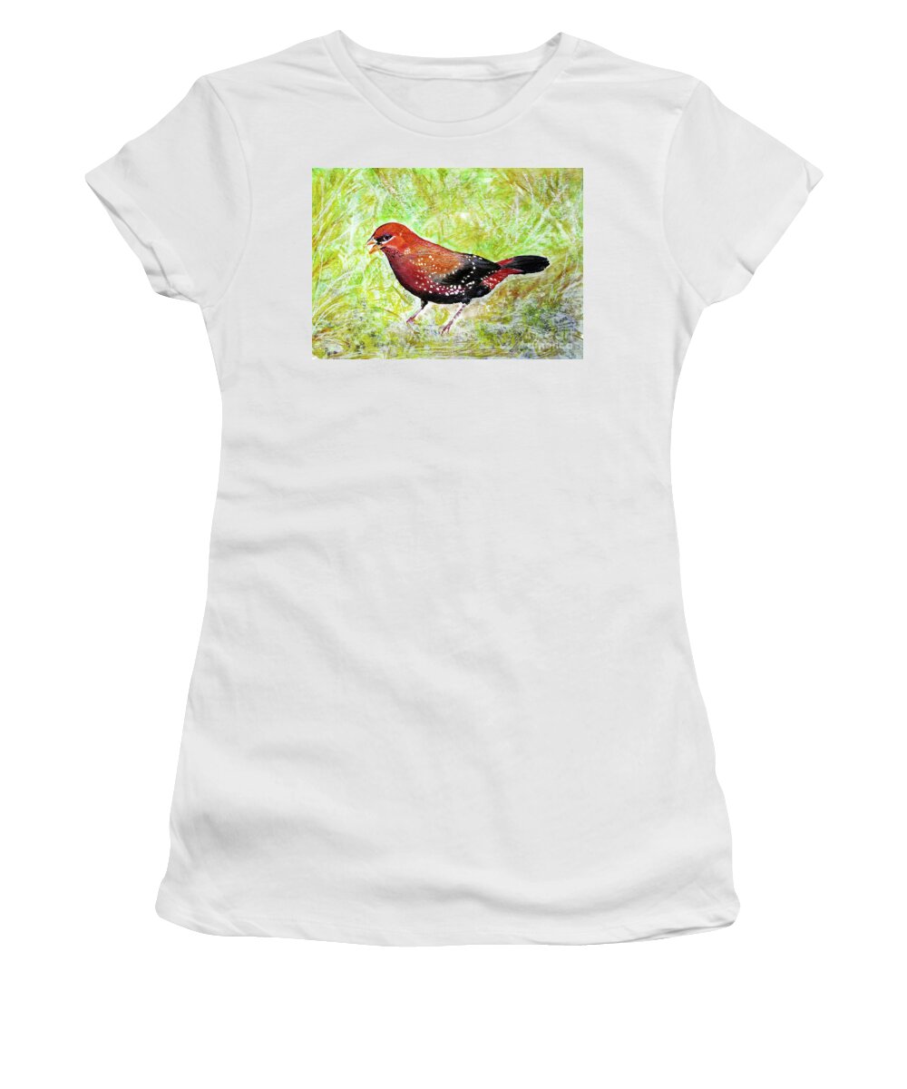 Bird Women's T-Shirt featuring the painting Red Munia by Jasna Dragun