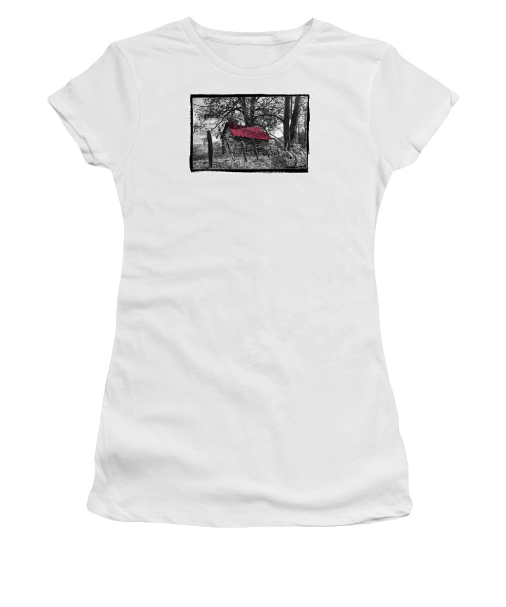 Andrews Women's T-Shirt featuring the photograph Red Roof Black and White by Debra and Dave Vanderlaan
