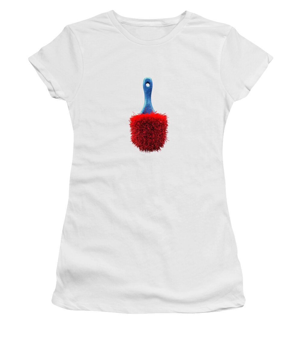 Art Women's T-Shirt featuring the photograph Red Scrub Brush On Plywood 56 on BW by YoPedro