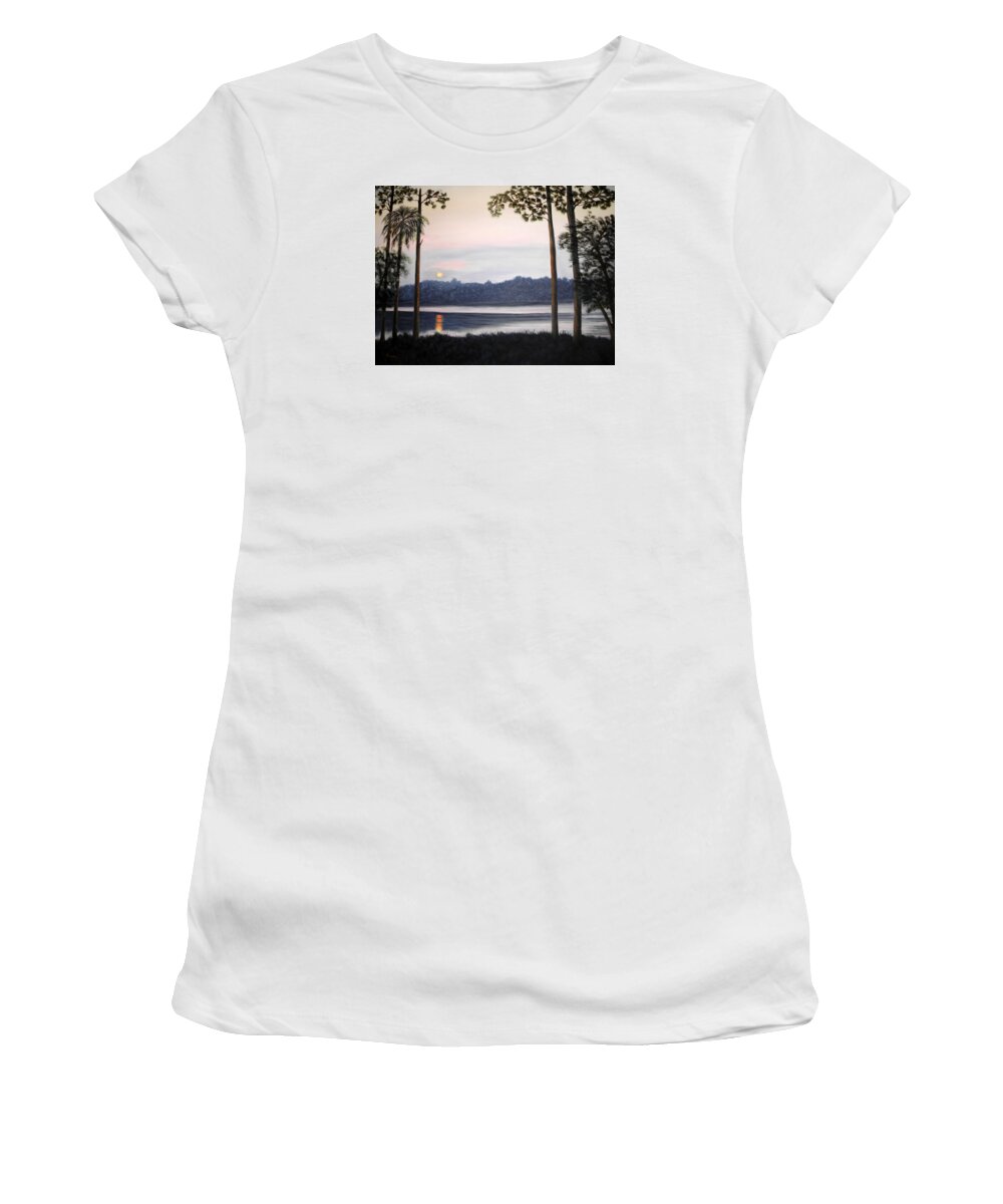 Sunset Women's T-Shirt featuring the painting Reflection at Sunset by Sandy Hemmer