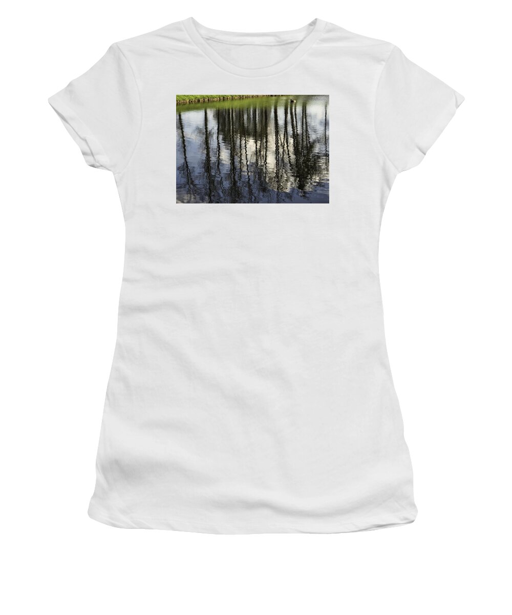 Sky Women's T-Shirt featuring the photograph Reflections of Clouds and Trees by Roberta Kayne