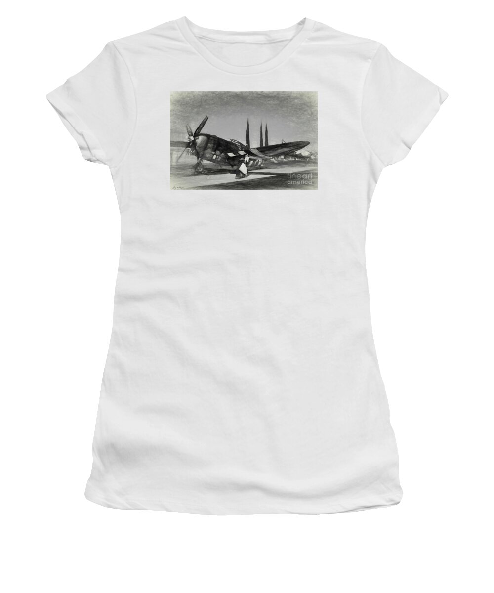 Republic P-47d Thunderbolt Women's T-Shirt featuring the digital art Republic P-47 Thunderbolt Sketch by Tommy Anderson