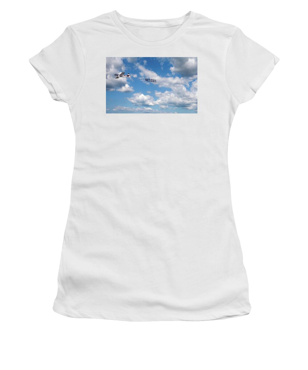 Resist Airplane Women's T-Shirt featuring the photograph Resist Airplane by Susan Maxwell Schmidt