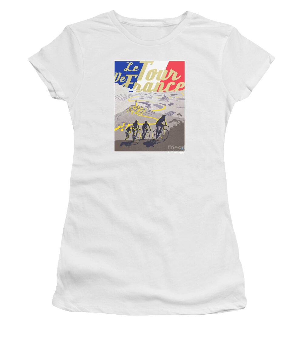 Vintage Tour De France Women's T-Shirt featuring the painting Retro Tour de France by Sassan Filsoof