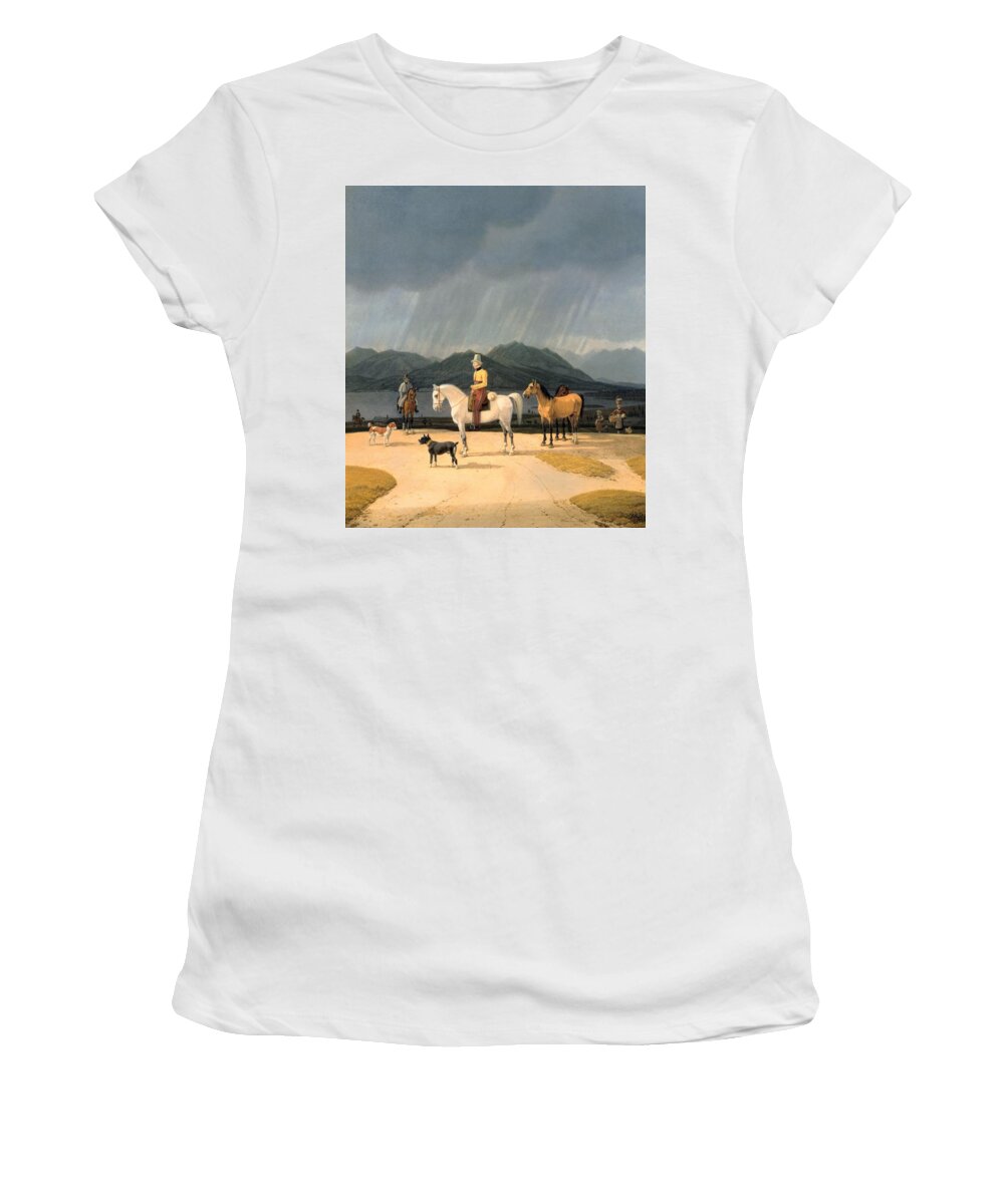 Riders At The Tegernsee By Wilhelm Von Kobell Women's T-Shirt featuring the painting Riders at the Tegernsee by MotionAge Designs
