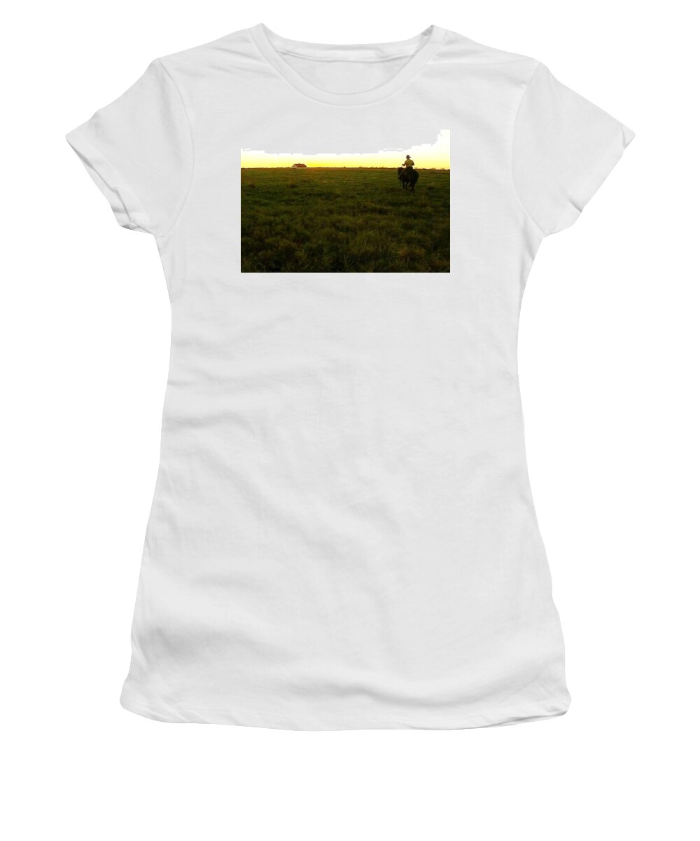 Texas Women's T-Shirt featuring the photograph Riding Into The Sunset by J L Hodges