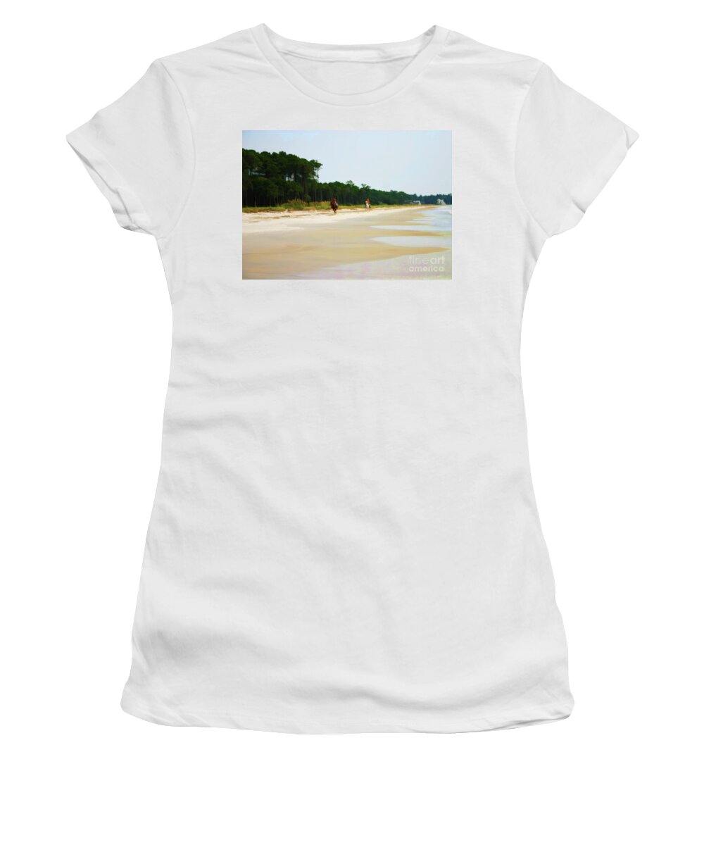 Beach Women's T-Shirt featuring the digital art Riding on the Beach by Xine Segalas