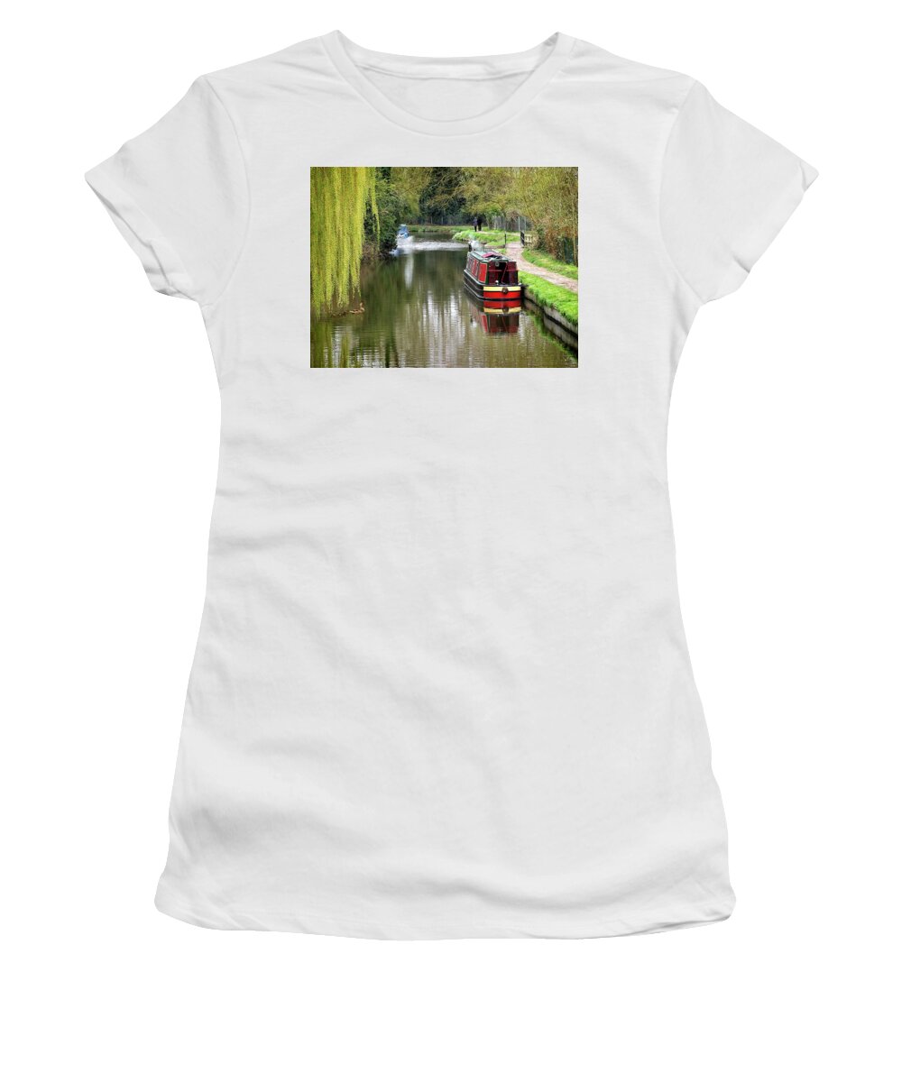 River Boat Women's T-Shirt featuring the photograph River Stort In April by Gill Billington