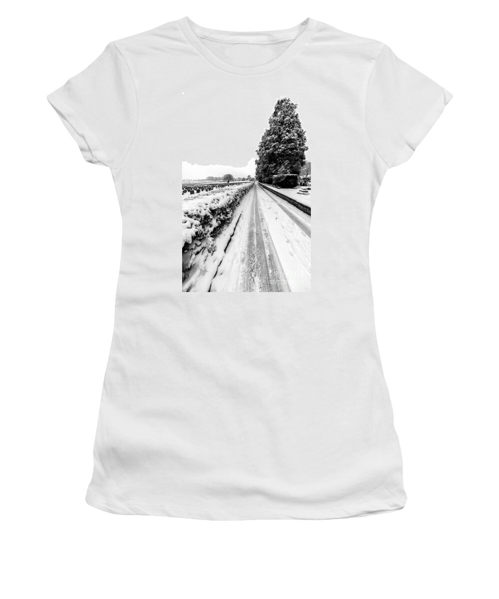 Snowcapped Women's T-Shirt featuring the photograph Road To Winter by Adrian Evans