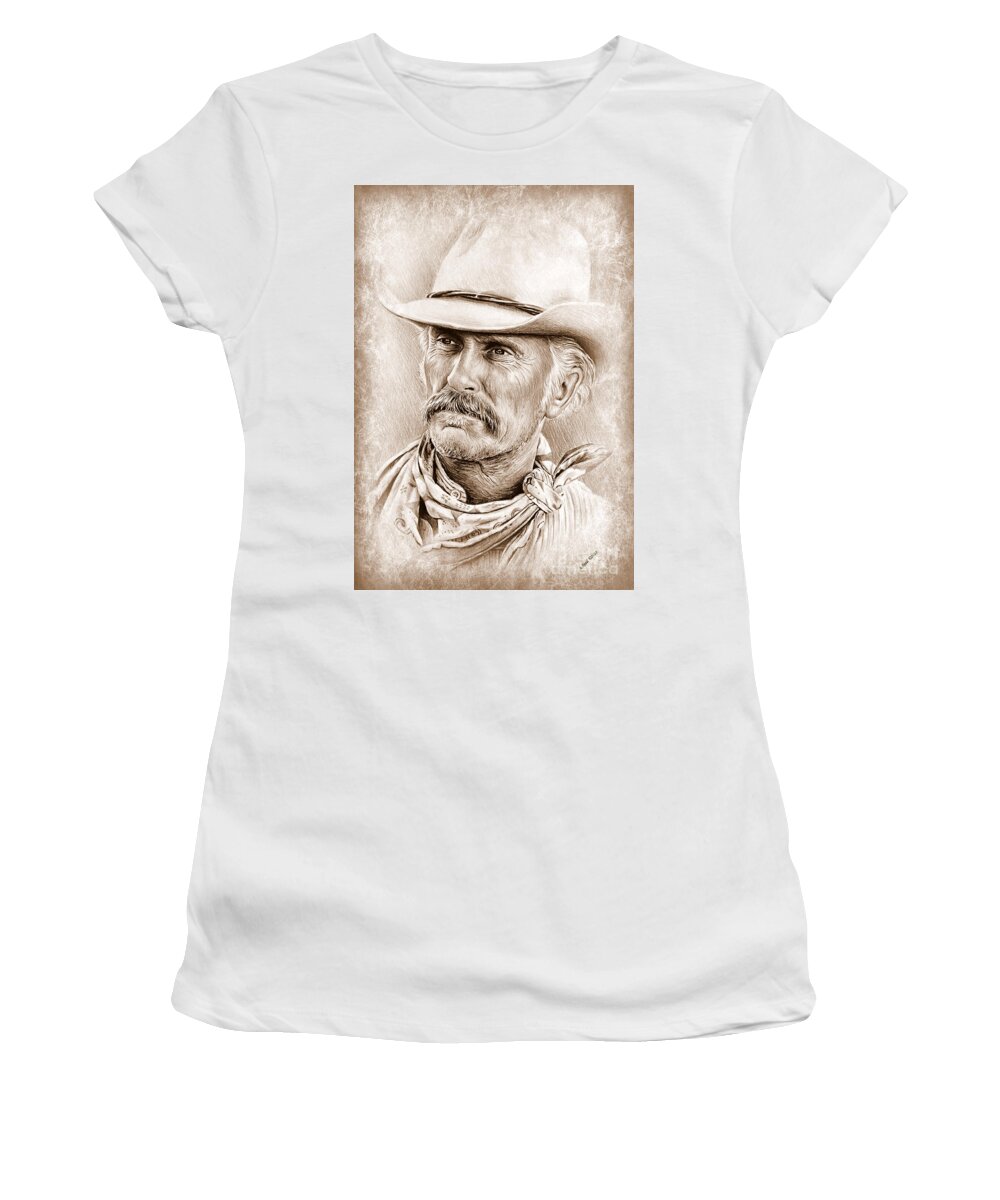 Robert Duvall Women's T-Shirt featuring the drawing Robert Duvall The Western Collection by Andrew Read