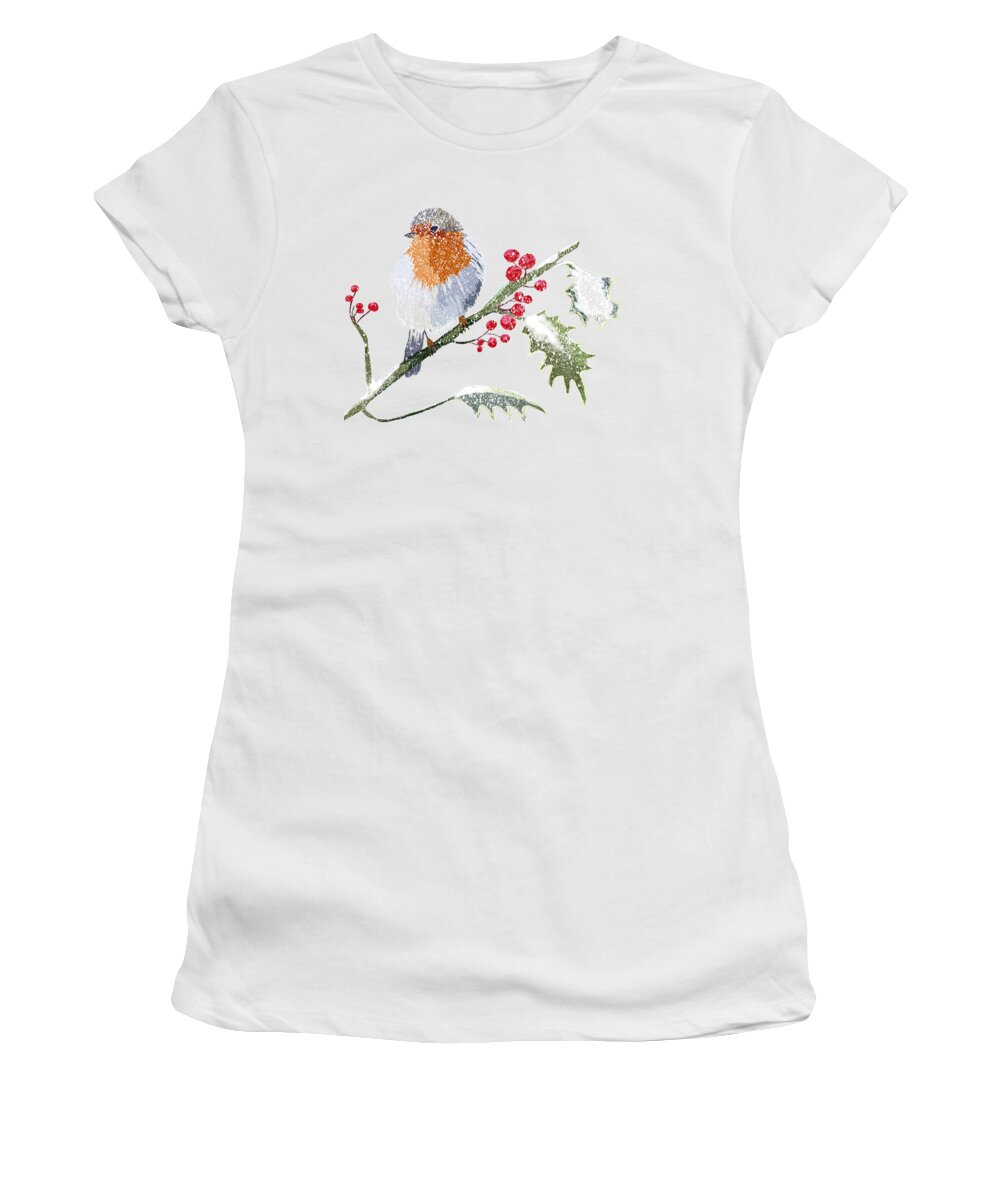 Robin Women's T-Shirt featuring the painting Robin in Winter by Karen Harding