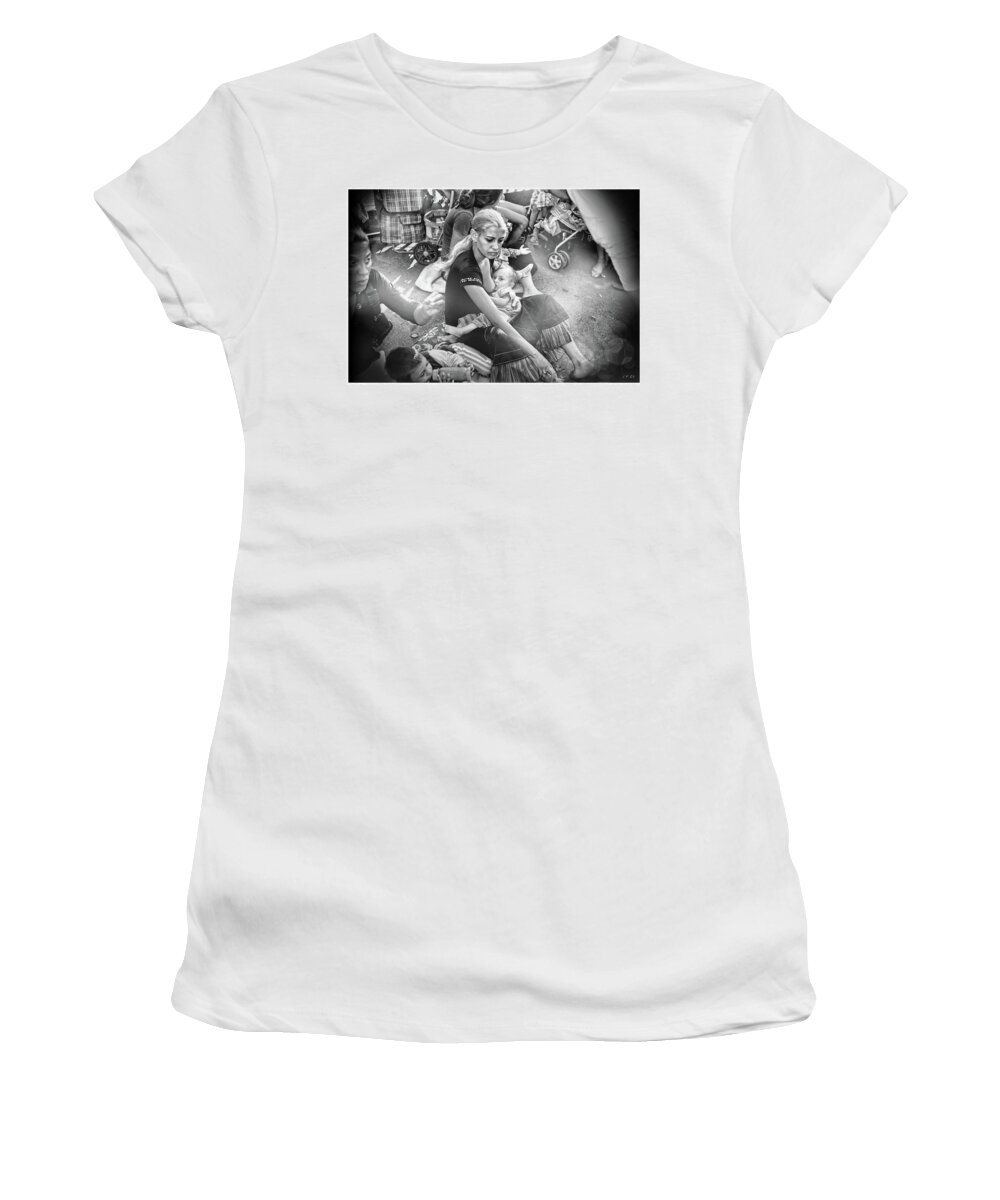 Jean Francois Gil Women's T-Shirt featuring the photograph Roms de France 1,Black and White by Jean Francois Gil