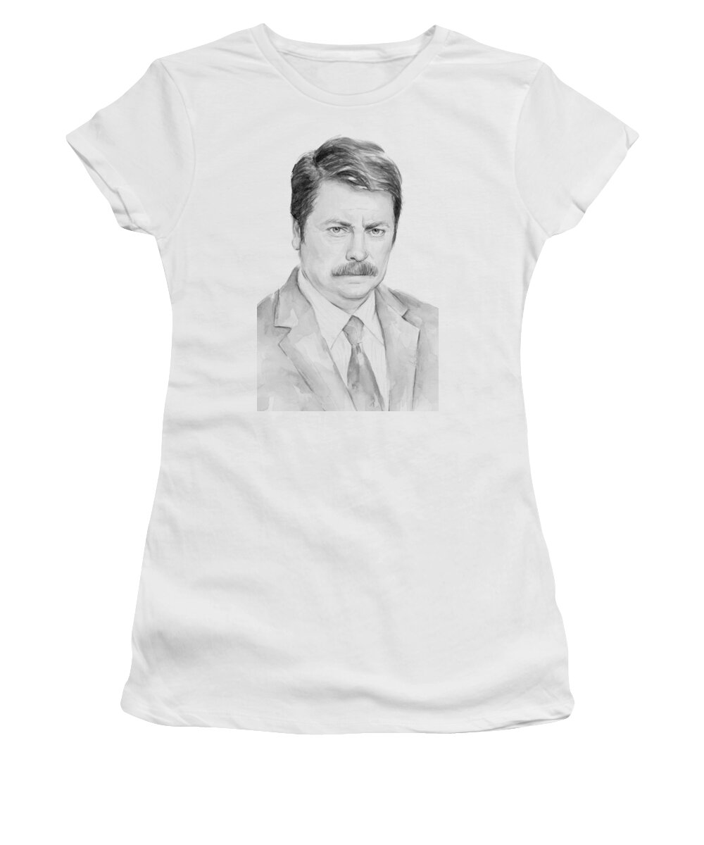 Swanson Women's T-Shirt featuring the painting Ron Swanson by Olga Shvartsur