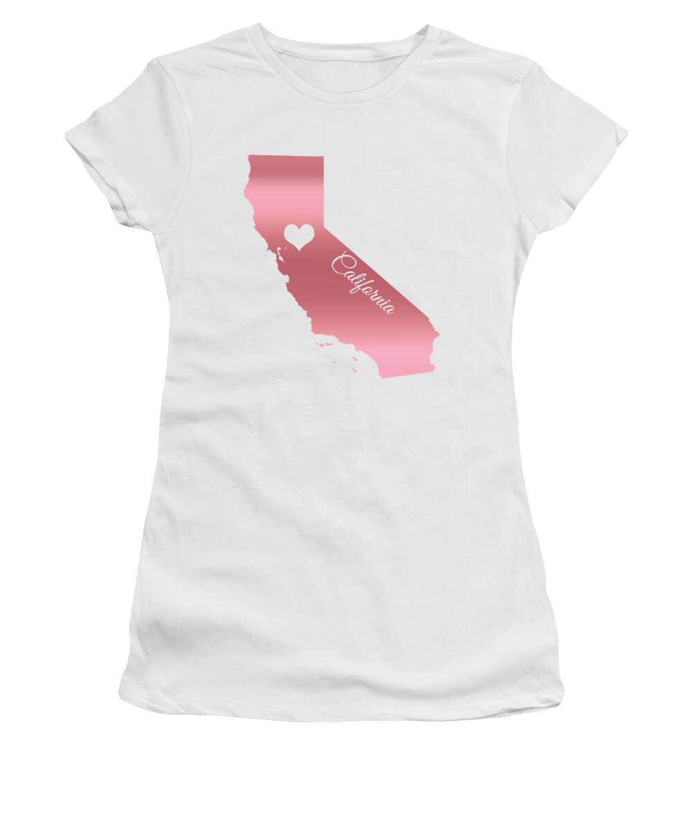 Rose Gold Women's T-Shirt featuring the digital art Rose Gold California Heart by Leah McPhail