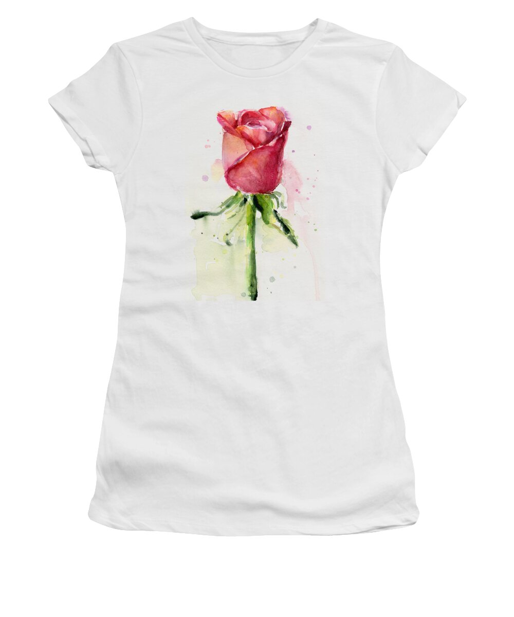 Rose Women's T-Shirt featuring the painting Rose Watercolor by Olga Shvartsur