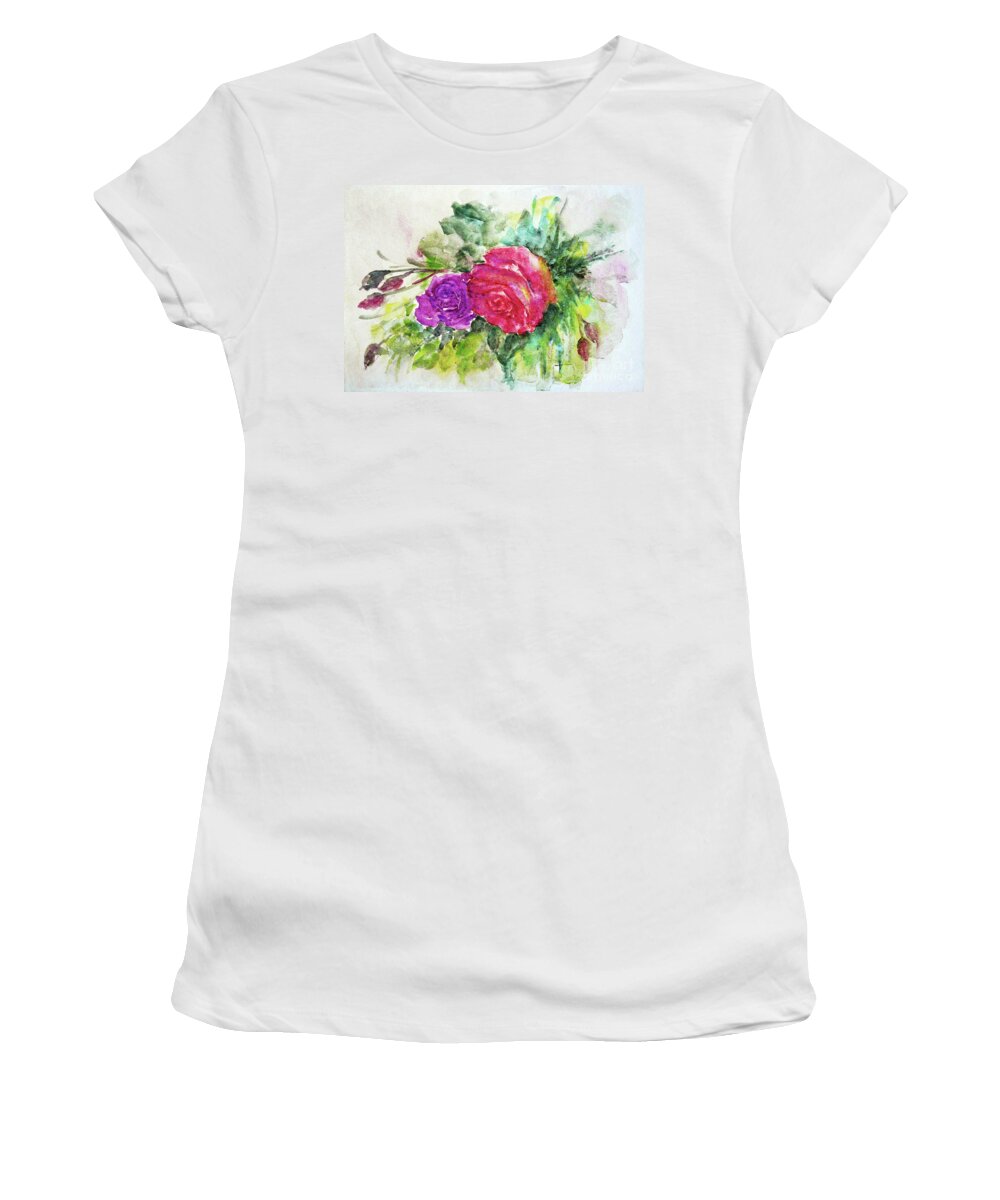 Roses Women's T-Shirt featuring the painting Roses for You by Jasna Dragun