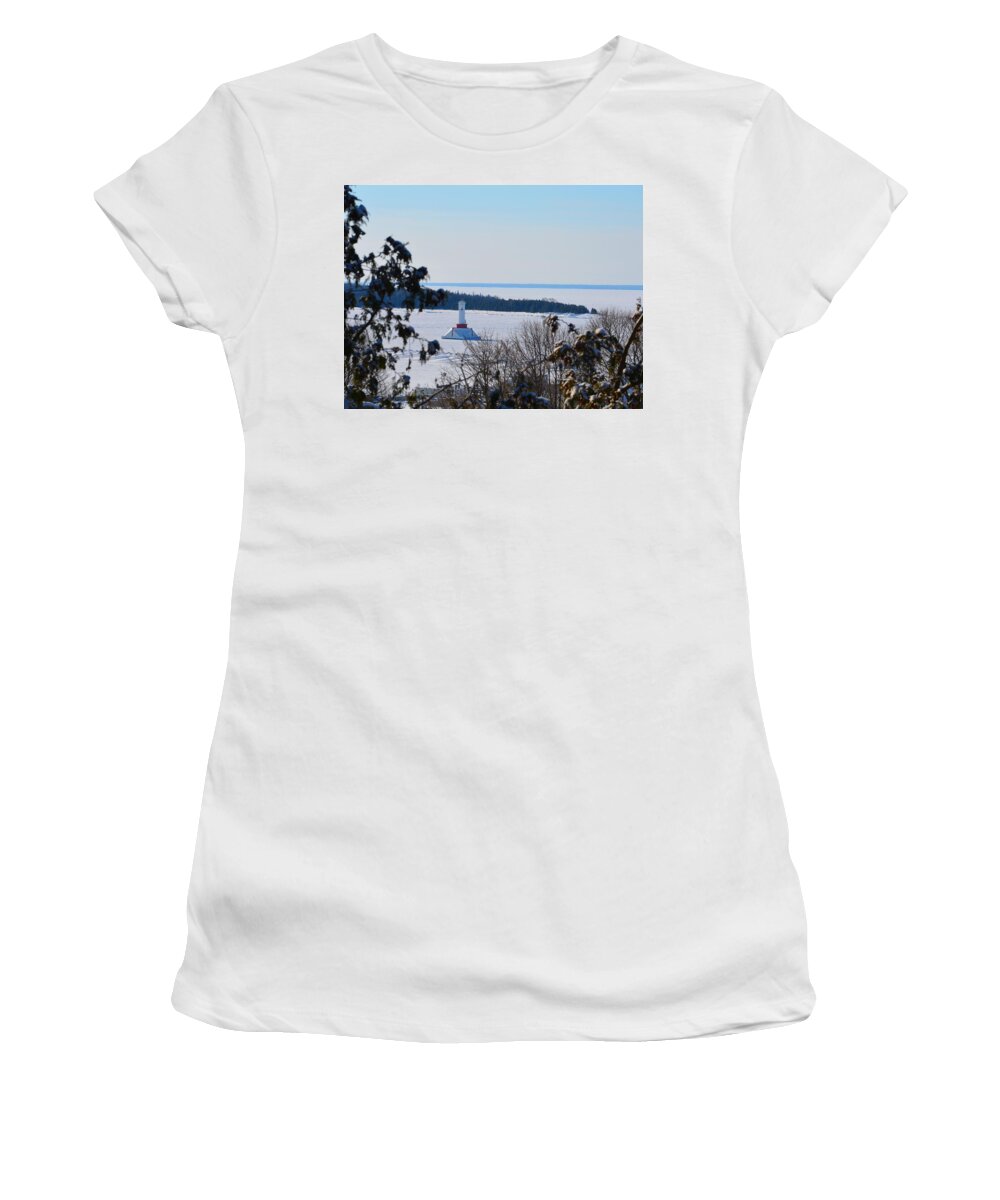 Lighthouse Women's T-Shirt featuring the photograph Round Island Passage Light Through The Trees by Keith Stokes